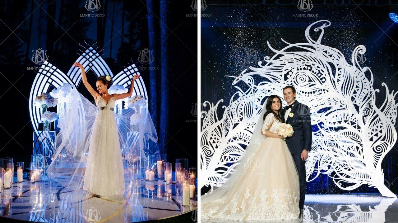 Фотозона на свадьбу с зеркальными конструкциями 